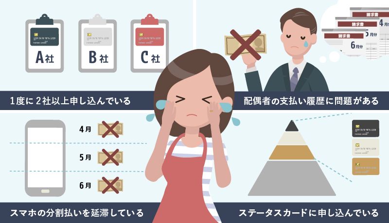 クレジットカードの審査に落ちる主婦の特徴を表す画像