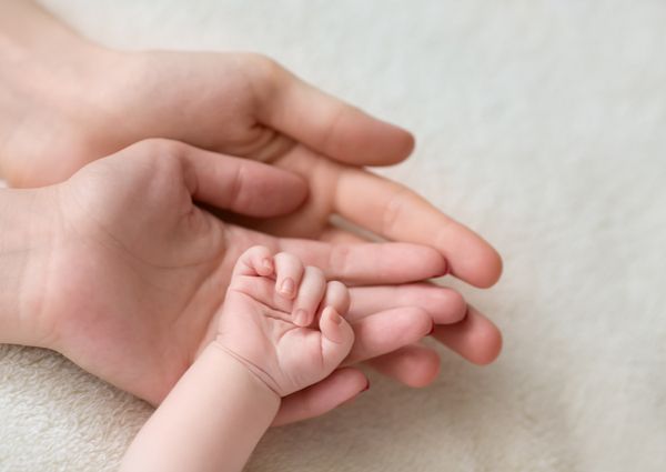 パパとママと赤ちゃんの手の画像