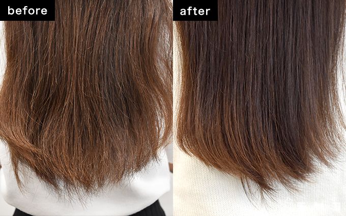 ハーバルエッセンスビオリニューアロエシリーズのシャンプーで洗ってみた髪の毛の前後比較画像