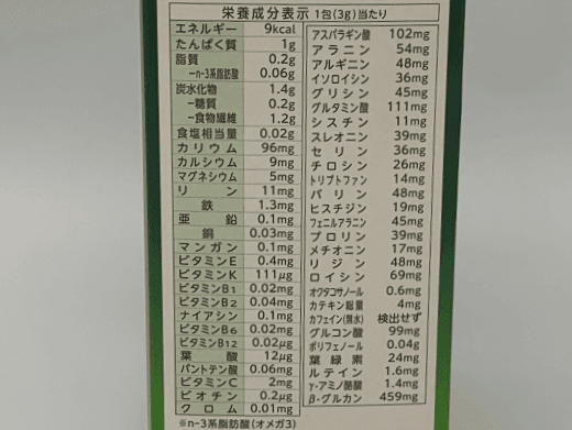山本漢方製薬 大麦若葉の成分表示