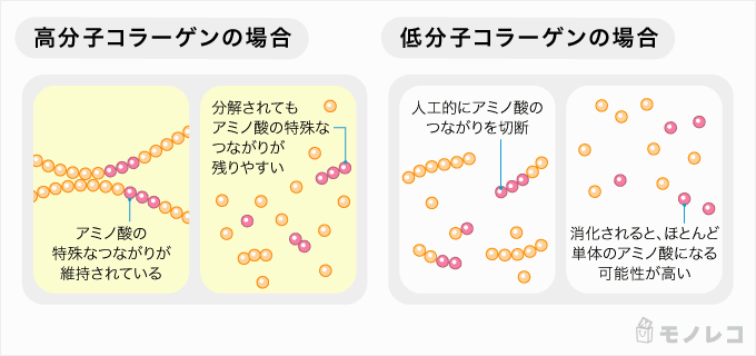 高分子コラーゲンと低分子コラーゲンの違いを説明した画像